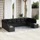 vidaXL Tuinbank Set met kussen 10 pcs Zwart en Crème Polyrattan