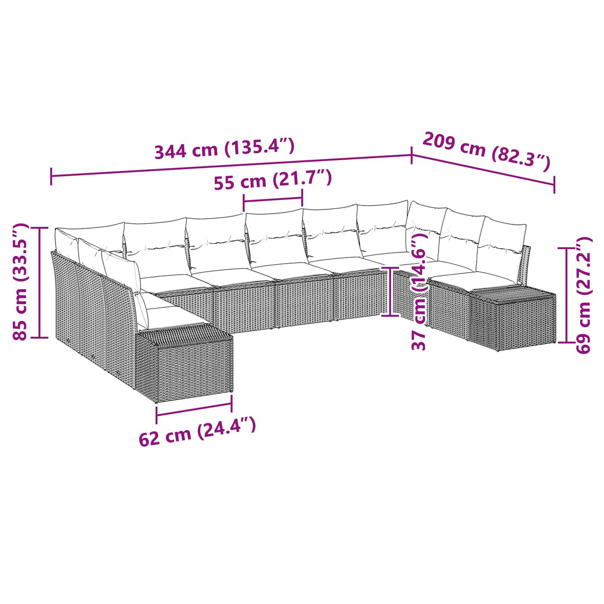 vidaXL Garden Bench Set 10 pcs 9-Seater Brown and Red