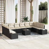 vidaXL Tuinbank Set met kussen 10 pcs Zwart en Crème Polyrattan
