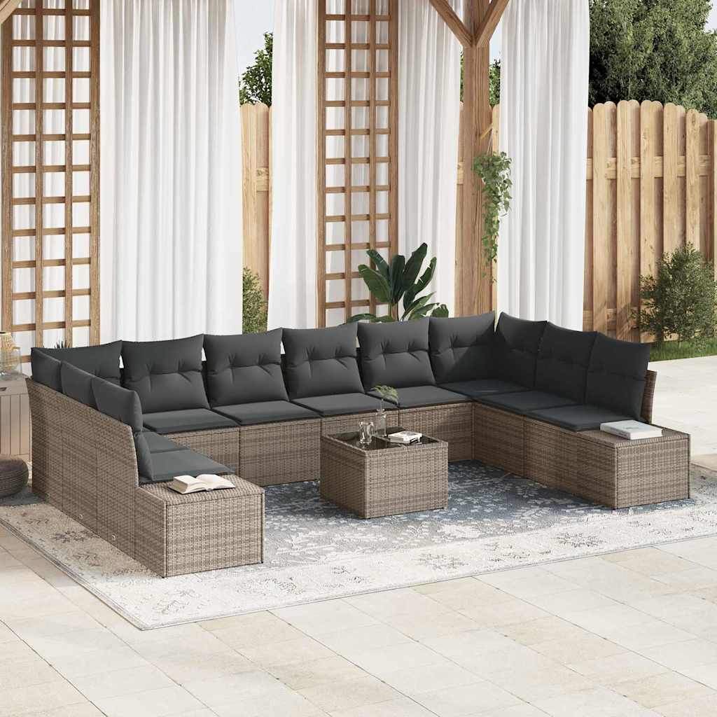 vidaXL Tuinbank Set met kussen 10 pcs Zwart en Crème Polyrattan