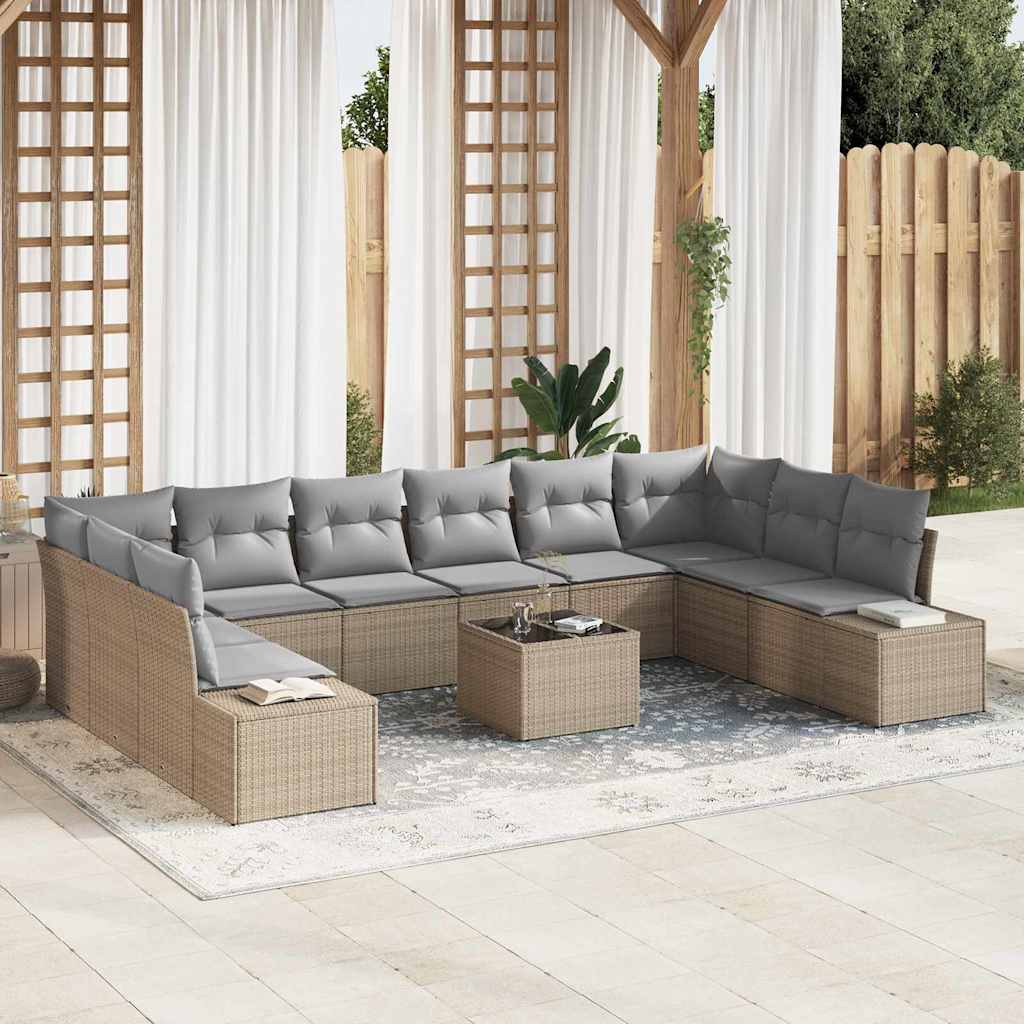 vidaXL Tuinbank Set met kussen 10 pcs Zwart en Crème Polyrattan