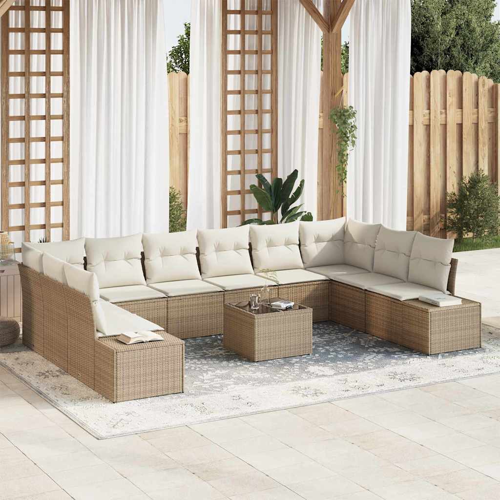 vidaXL Tuinbank Set met kussen 10 pcs Zwart en Crème Polyrattan