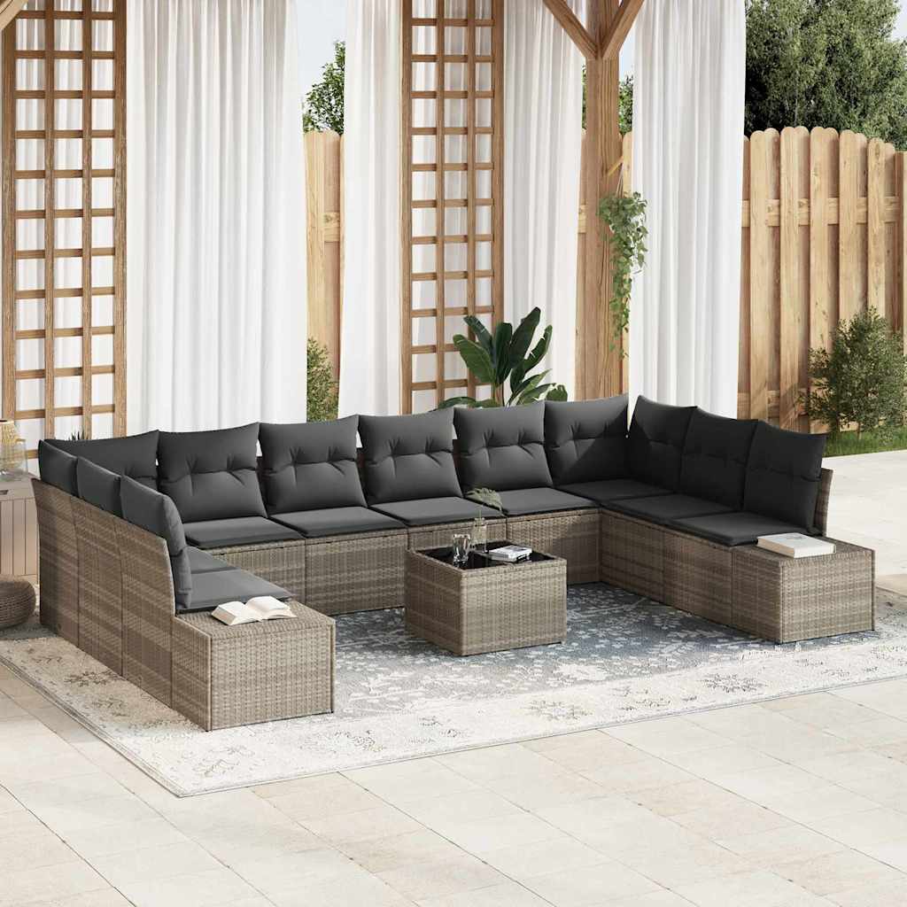 vidaXL Tuinbank Set met kussen 10 pcs Zwart en Crème Polyrattan