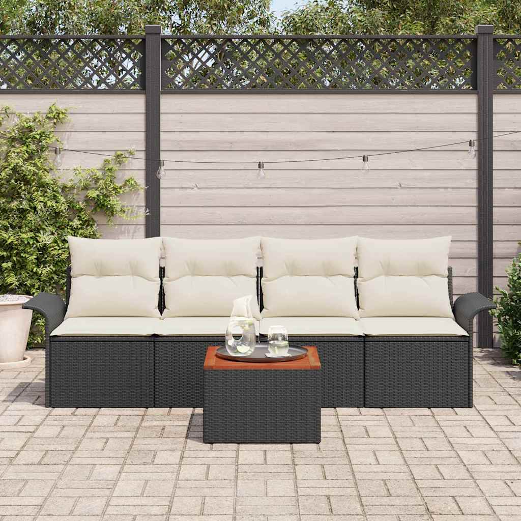vidaXL Tuinbank Set met opslag 5 pcs Zwart en Crème poly rattan