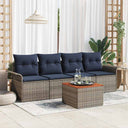vidaXL Garden Sofa Set with Storage 5 pcs Grey and Navy Blue Poly Rattan