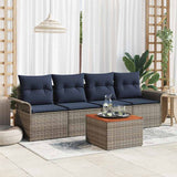 vidaXL Garden Sofa Set with Storage 5 pcs Grey and Navy Blue Poly Rattan