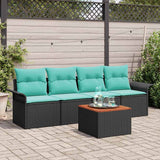vidaXL Garden Sofa Set with Storage 5 pcs Grey and Navy Blue Poly Rattan