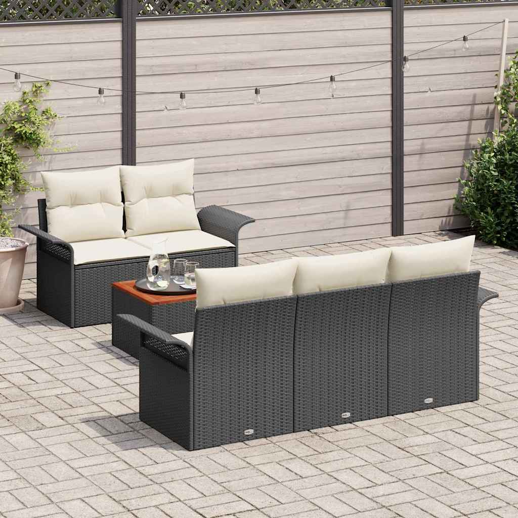 vidaXL Garden Lounge Set with Storage 6 pcs Black and Cream poly rattan