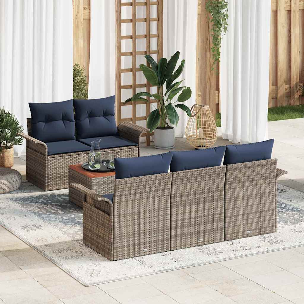 vidaXL Garden Sofa Set with Storage 6 pcs Grey and Navy Blue Poly Rattan