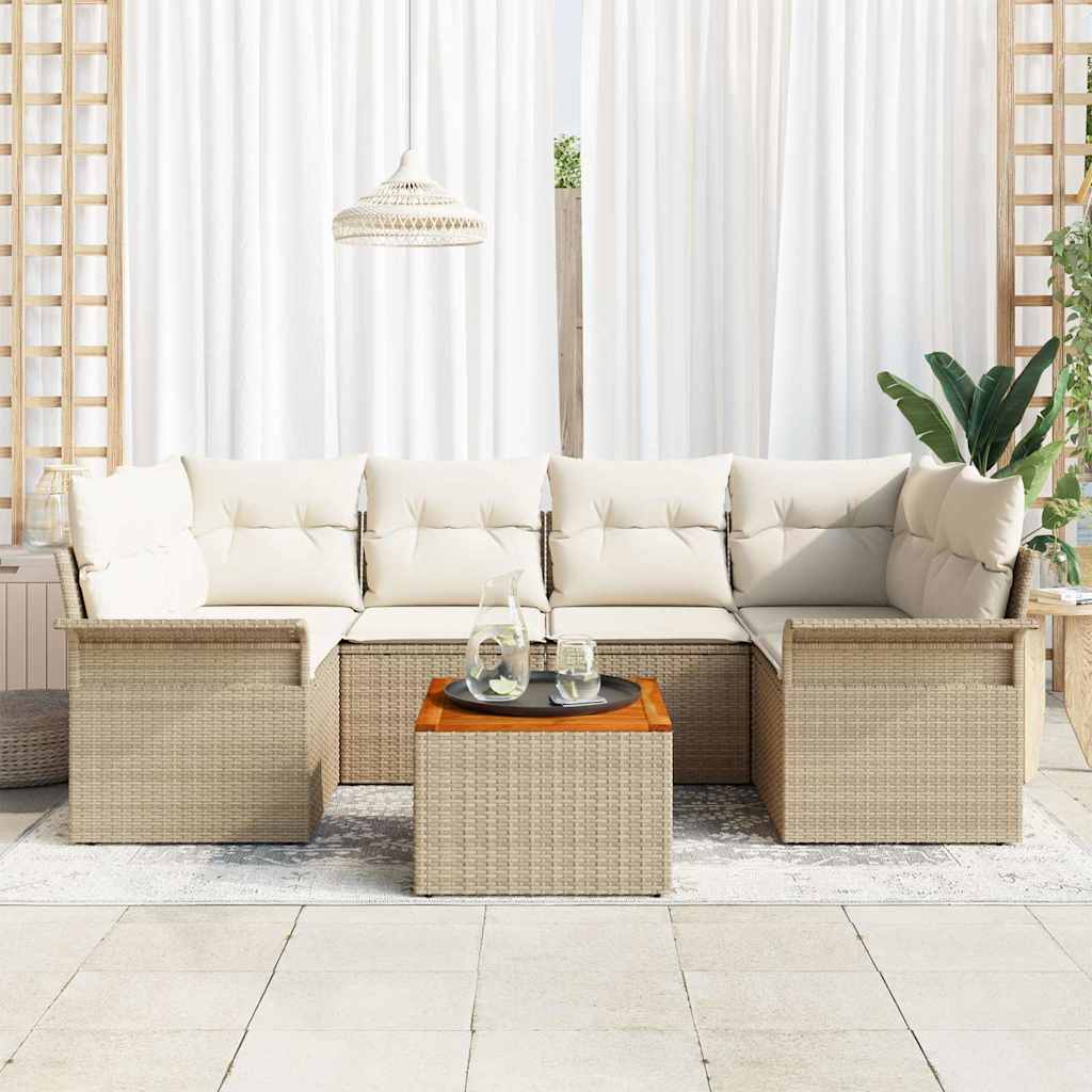 vidaXL Garden Sofa Set with Storage 7 pcs Black and Cream poly rattan