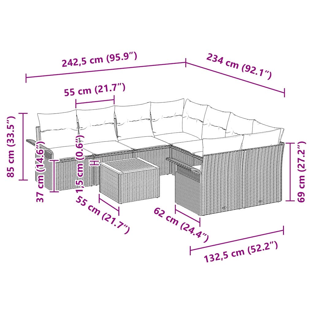 vidaXL Tuinbank Set met opslag 9 pcs Zwart en Crème poly rattan