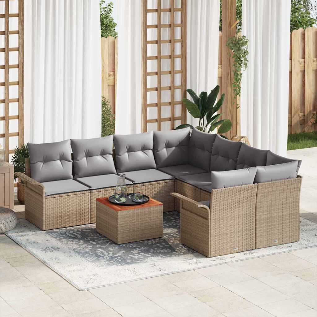 vidaXL Tuinbank Set met opslag 9 pcs Zwart en Crème poly rattan