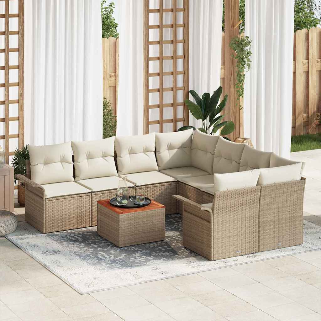 vidaXL Tuinbank Set met opslag 9 pcs Zwart en Crème poly rattan