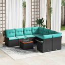 vidaXL Garden Lounge Set with Storage 9 pcs Grey and Navy Blue poly rattan