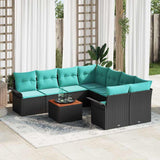 vidaXL Garden Lounge Set with Storage 9 pcs Grey and Navy Blue poly rattan