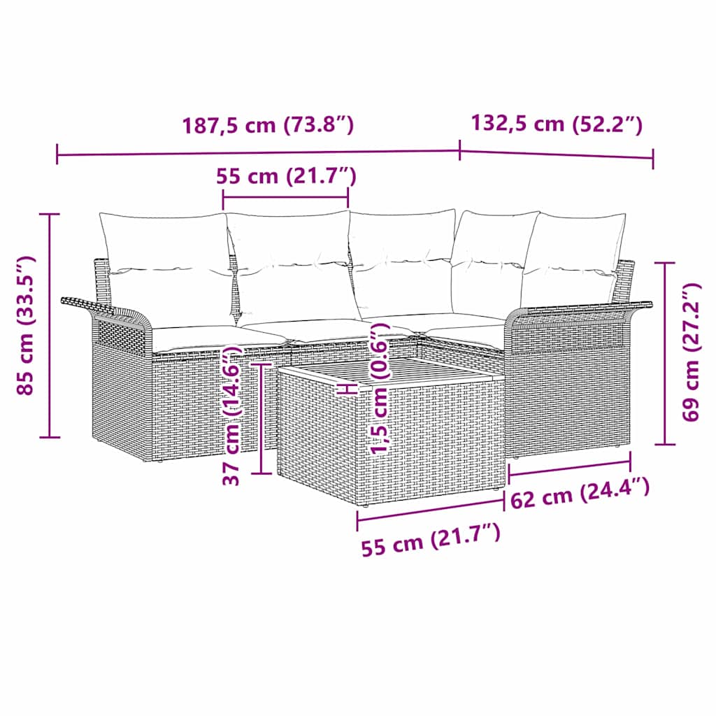 vidaXL Tuinbank Set met opslag 5 pcs Zwart en Crème poly rattan