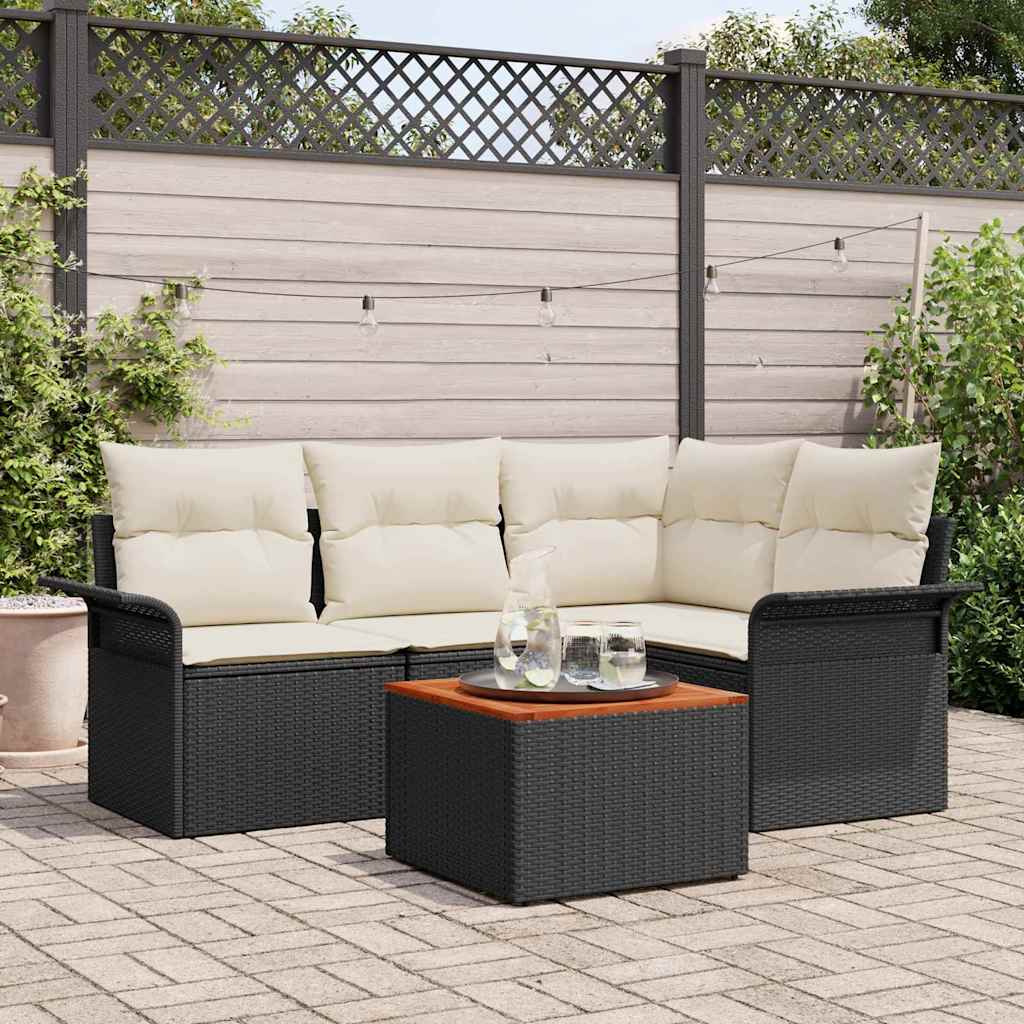 vidaXL Tuinbank Set met opslag 5 pcs Zwart en Crème poly rattan