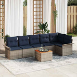 vidaXL Garden Sofa Set with Storage 7 pcs Grey and Dark Blue poly rattan