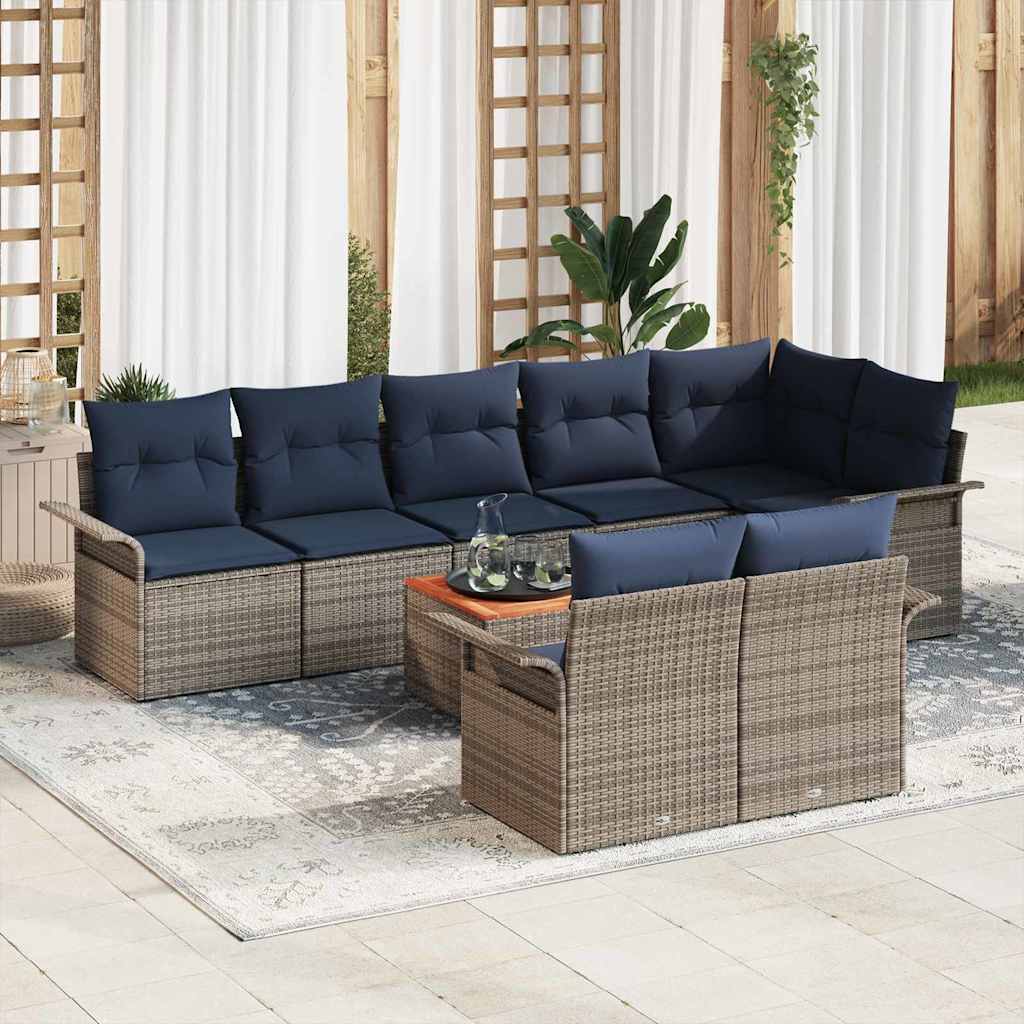 vidaXL Garden Lounge Set with Storage 9 pcs Grey and Navy Blue poly rattan