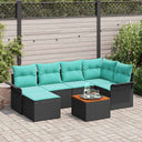 vidaXL Garden Storage Sofa Set 7 pcs Grey and Navy Blue Poly Rattan