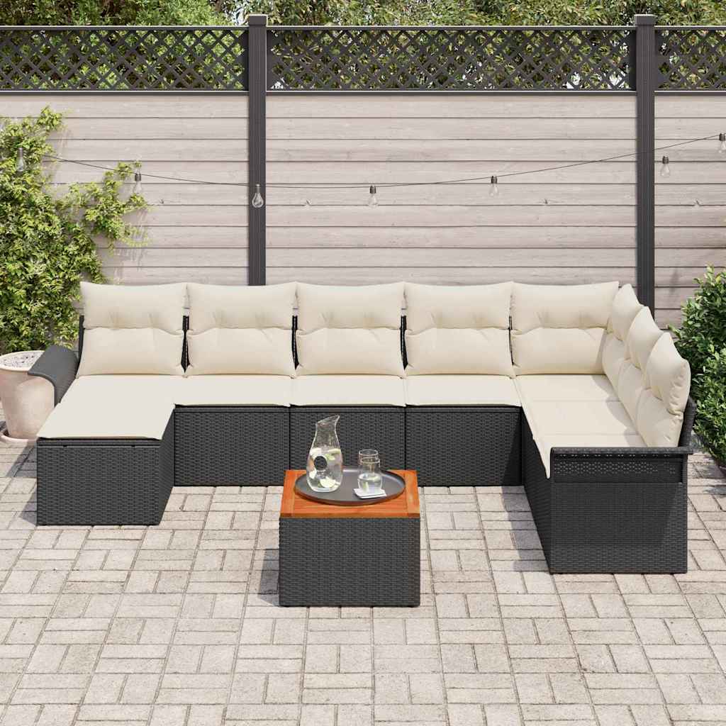 vidaXL Garden Dining Set with storage 9 pcs Black and Cream poly rattan