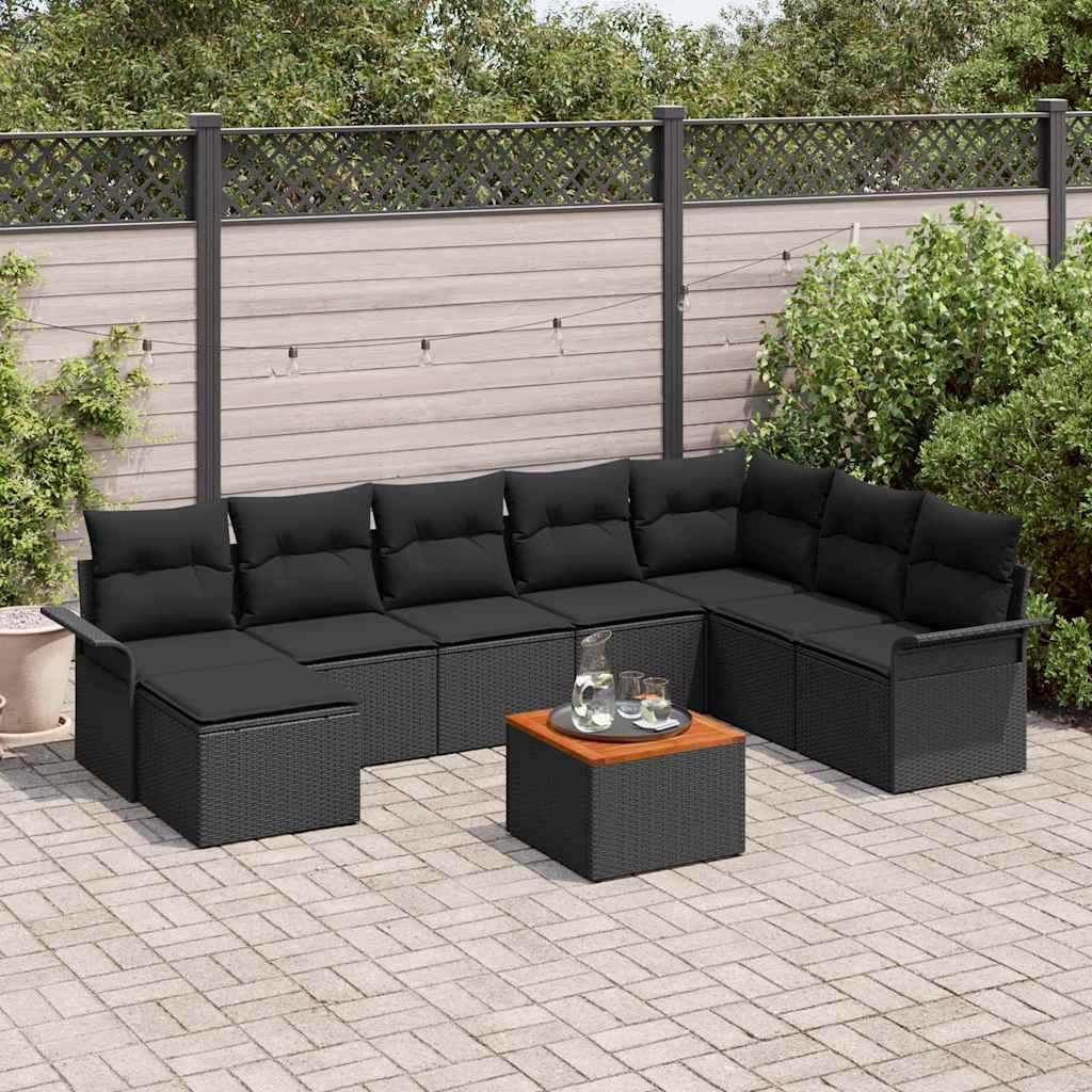 vidaXL Garden Dining Set with storage 9 pcs Black and Cream poly rattan