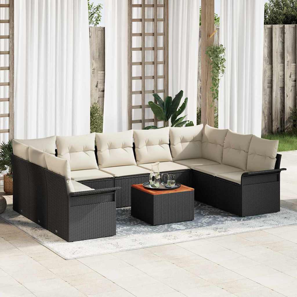vidaXL Tuinbank Set met opslag 10 pcs Zwart en Crème poly rattan