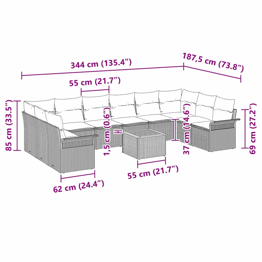 vidaXL Garden Sofa Set with Storage 11 pcs Black and Cream poly rattan