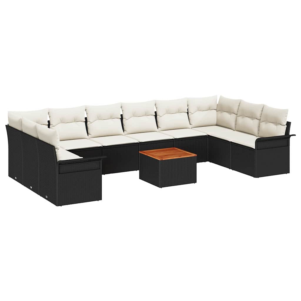 vidaXL Garden Sofa Set with Storage 11 pcs Black and Cream poly rattan