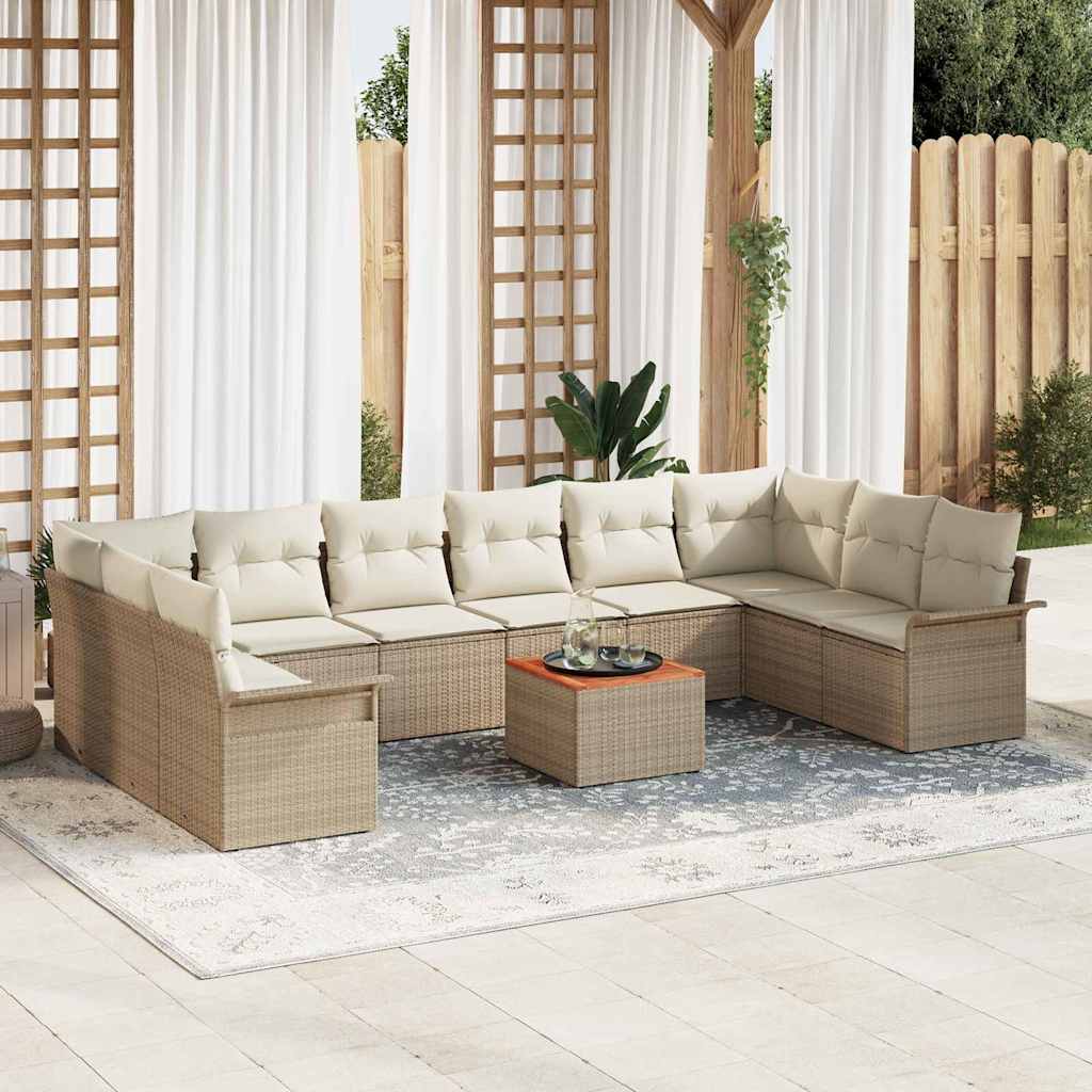 vidaXL Garden Sofa Set with Storage 11 pcs Black and Cream poly rattan