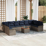 vidaXL Garden Sofa Set with Storage 11 pcs Grey and Navy Blue poly rattan