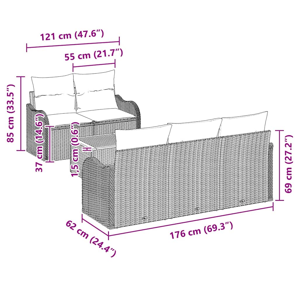 vidaXL Tuinbank Set met opslag 6 pcs Zwart en Crème poly rattan