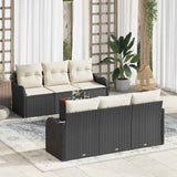 vidaXL Tuinbank Set met opslag 7 pcs Zwart en Crème poly rattan