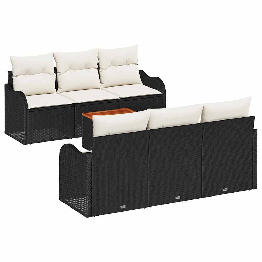 vidaXL Tuinbank Set met opslag 7 pcs Zwart en Crème poly rattan