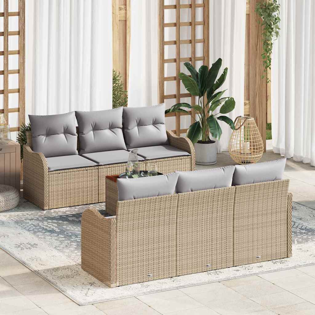 vidaXL Tuinbank Set met opslag 7 pcs Zwart en Crème poly rattan