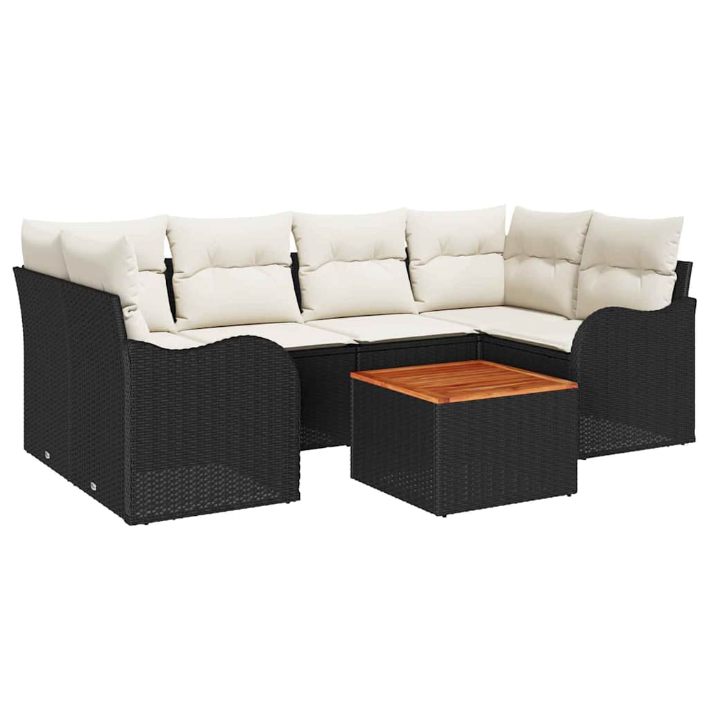 vidaXL Tuinbank Set met opslag 7 pcs Zwart en Crème poly rattan
