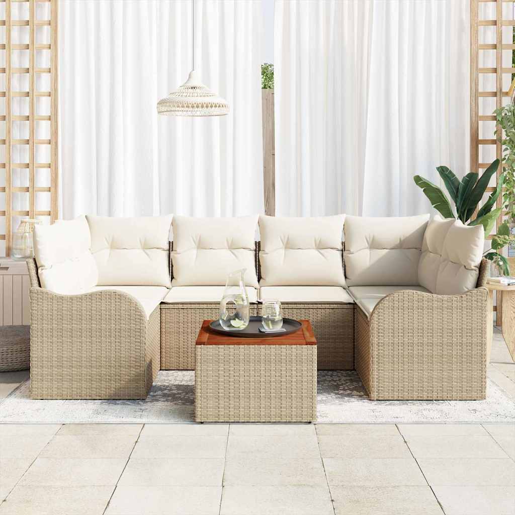 vidaXL Tuinbank Set met opslag 7 pcs Zwart en Crème poly rattan