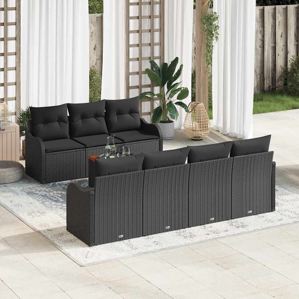 vidaXL Tuinbank Set met opslag 8 pcs Zwart en Crème poly rattan