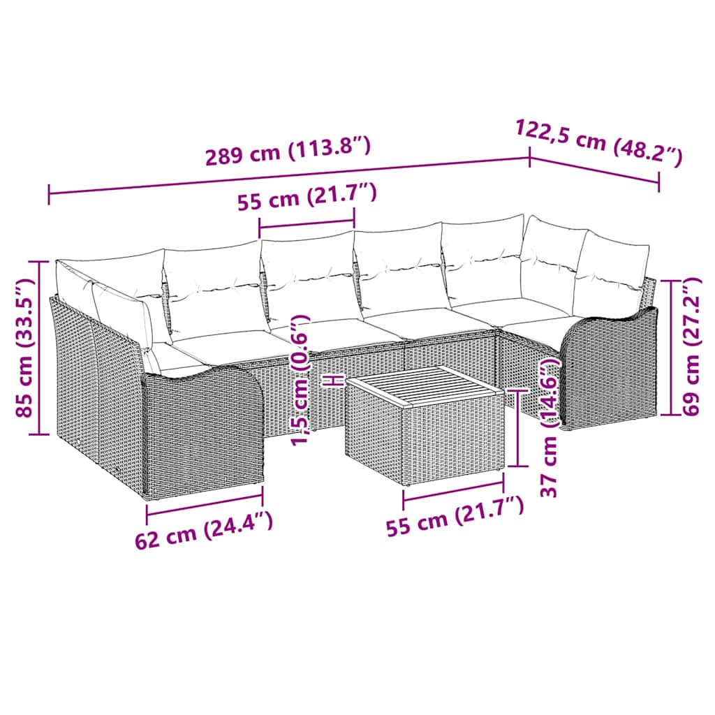 vidaXL Tuinbank Set met opslag 8 pcs Zwart en Crème poly rattan