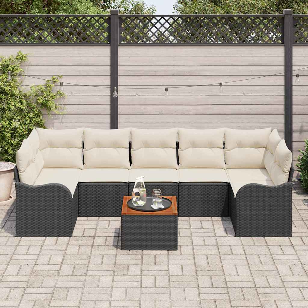 vidaXL Tuinbank Set met opslag 8 pcs Zwart en Crème poly rattan