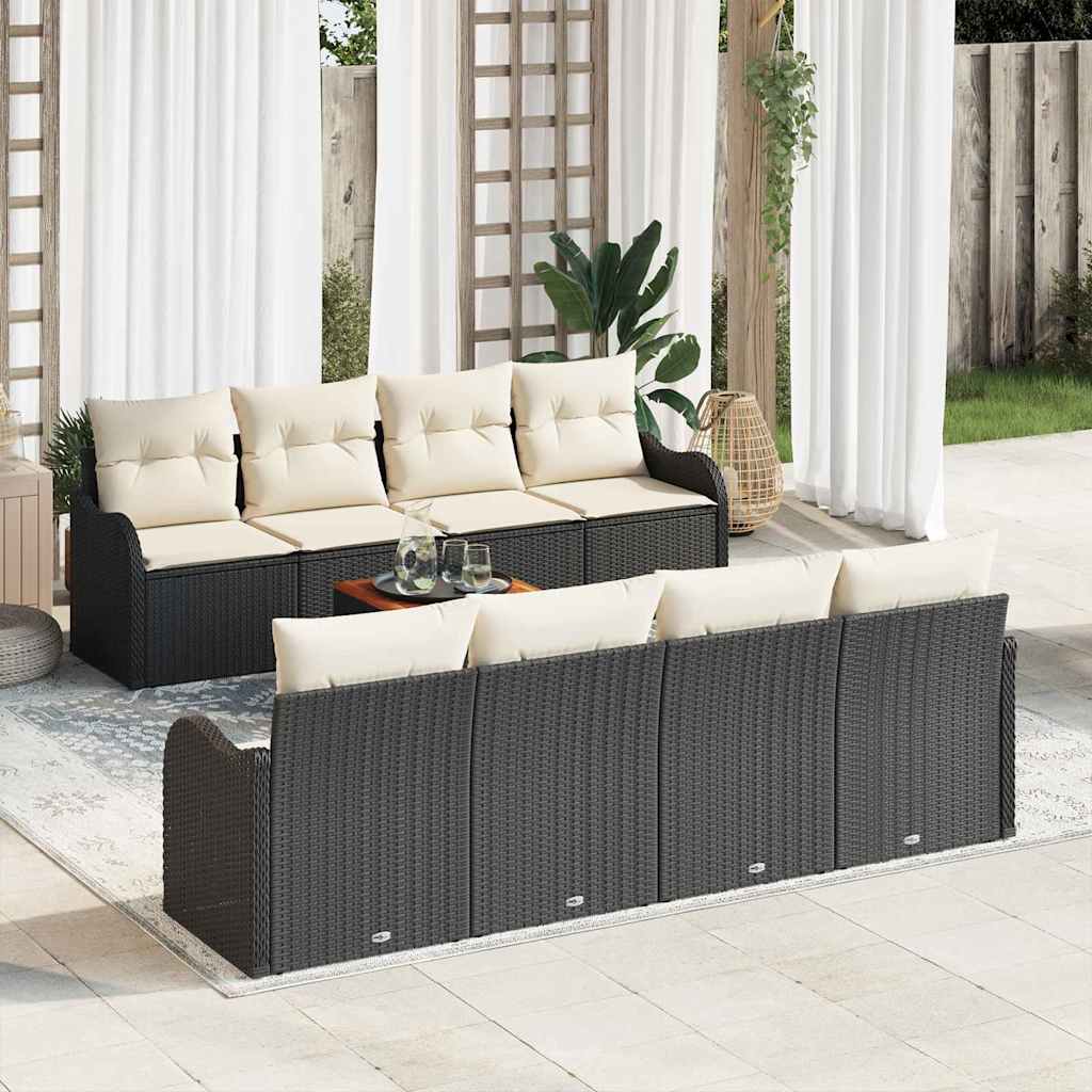 vidaXL Tuinbank Set met opslag 9 pcs Zwart en Crème poly rattan