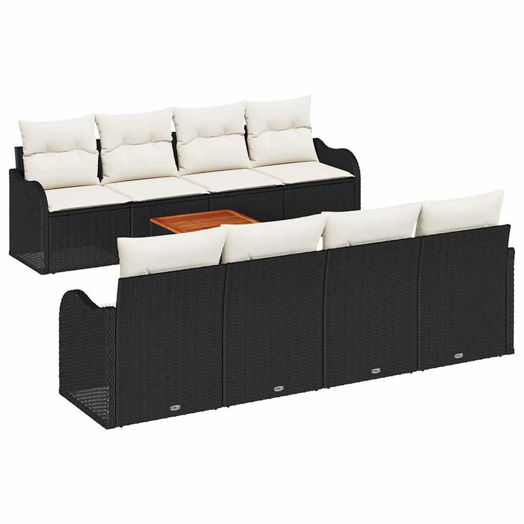 vidaXL Tuinbank Set met opslag 9 pcs Zwart en Crème poly rattan