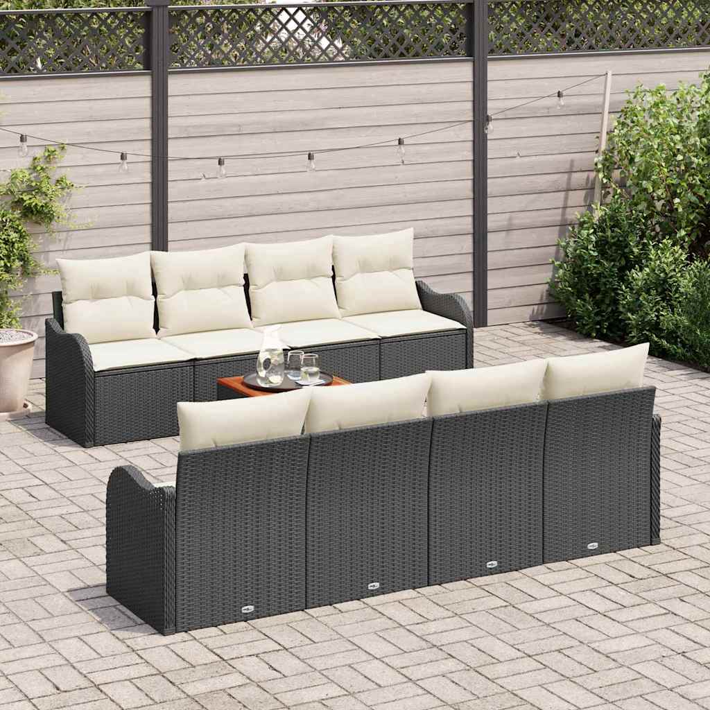 vidaXL Tuinbank Set met opslag 9 pcs Zwart en Crème poly rattan