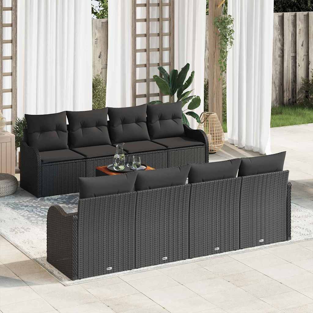vidaXL Tuinbank Set met opslag 9 pcs Zwart en Crème poly rattan