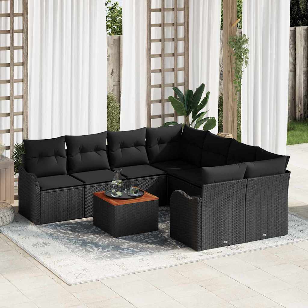 vidaXL Tuinbank Set met opslag 9 pcs Zwart en Crème poly rattan