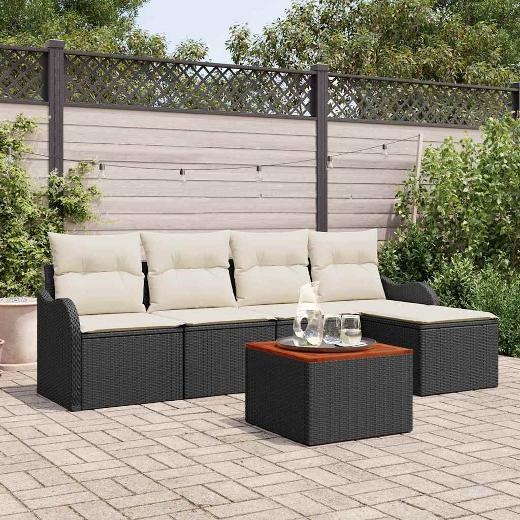 vidaXL Tuinbank Set met opslag 6 pcs Zwart en Crème poly rattan