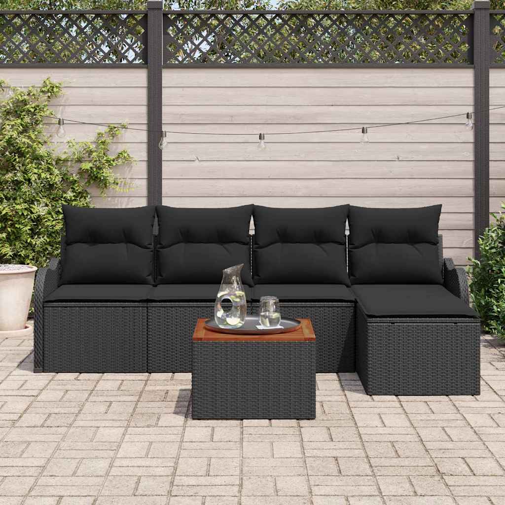 vidaXL Tuinbank Set met opslag 6 pcs Zwart en Crème poly rattan