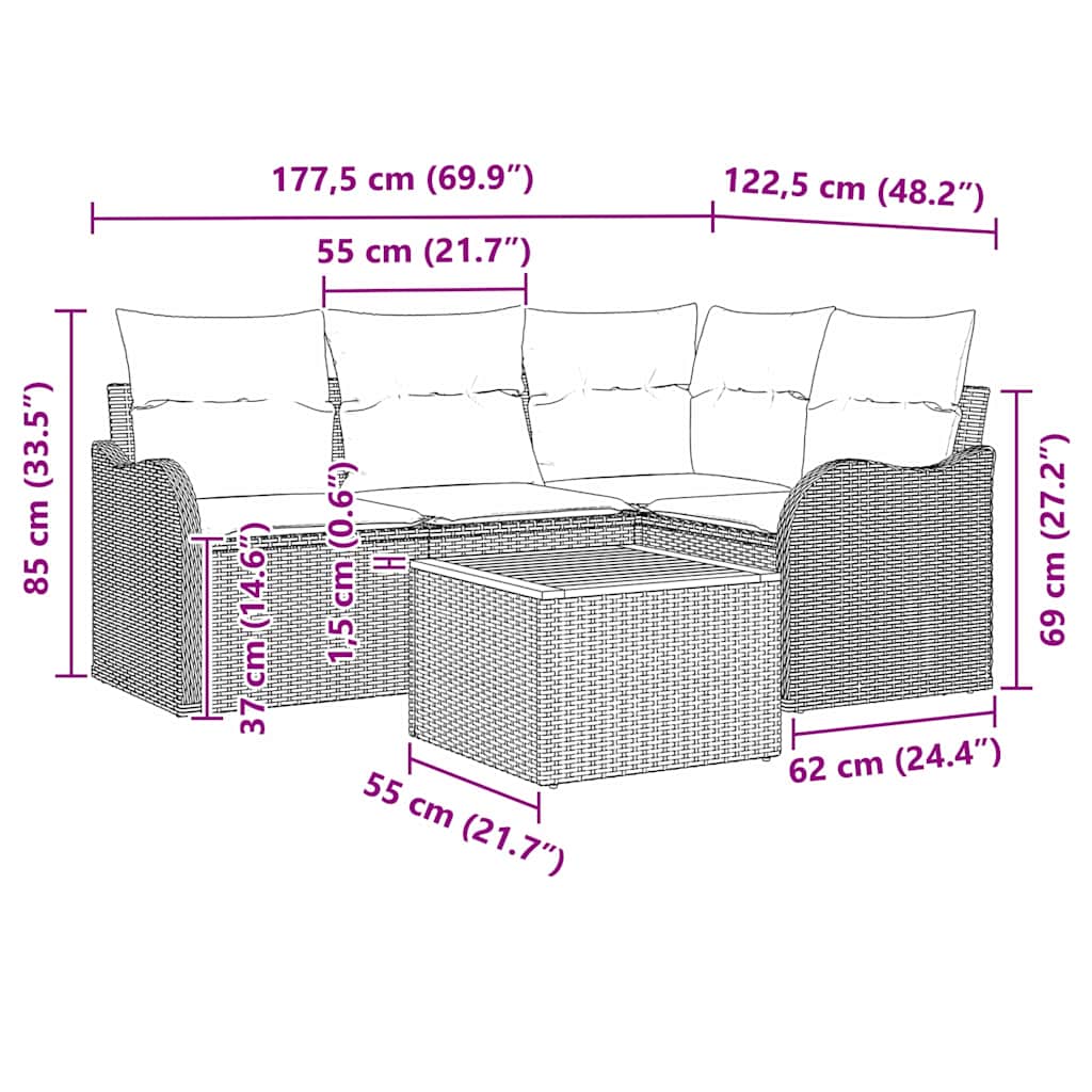 vidaXL Tuinbank Set met opslag 5 pcs Zwart en Crème poly rattan