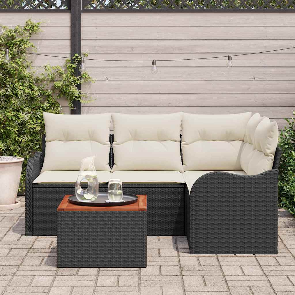vidaXL Tuinbank Set met opslag 5 pcs Zwart en Crème poly rattan