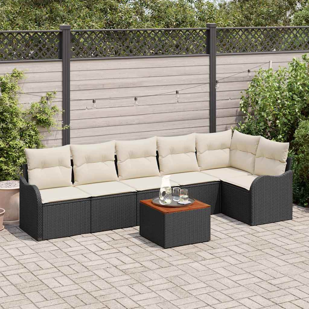 vidaXL Tuinbank Set met opslag 7 pcs Zwart en Crème poly rattan